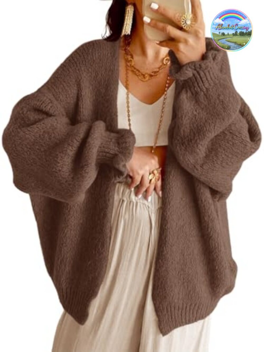 Oversized Open Front Chunky Knit Cardigan Sweater Long Lantern Sleeve
